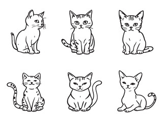 Set of Six Minimalist Cat Line Art Illustrations