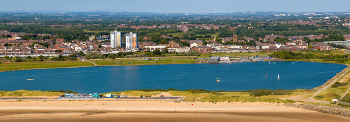 Panoramic aerial image of the Marina Lake in Waterloo area of Liverpool UK 