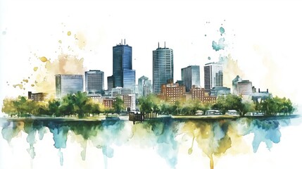 Obraz premium Boston. Boston hand drawn watercolor illustration