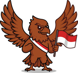 Cartoon Eagle Draped with Red White Flag