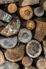stack of brown and gray firewood background 