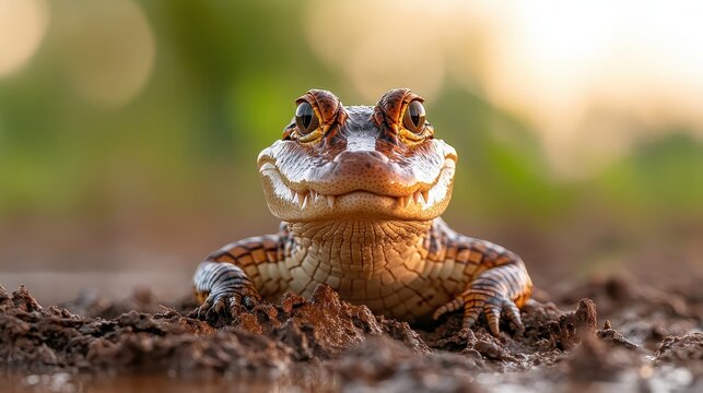 A captivating close-up of a frog resting on muddy ground, showcasing its unique features and textures, emphasizing its natural habitat and the beauty of wildlife.
