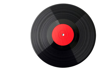 A single vinyl record against a black background showcasing its circular shape and central label.