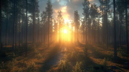 Fototapeta premium Golden Hour Forest Path