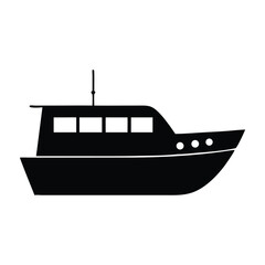 A simple black silhouette of a ferry boat or small cruise ship