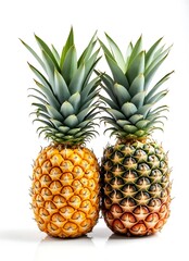 Obraz premium Two fresh pineapples with green leaves isolated on white