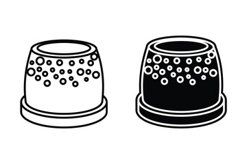 Plant pot flower top art silhouette vector with line art on white background