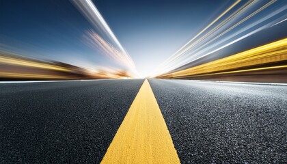 abstract asphalt perspective with motion blur and yellow dividing line