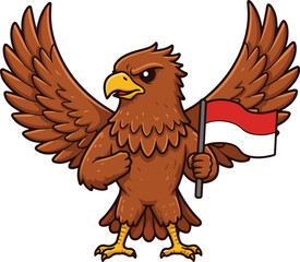 Patriotic Garuda Holding Flag and Spreading Wings