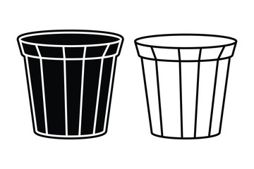 Plant pot flower top art silhouette vector with line art on white background