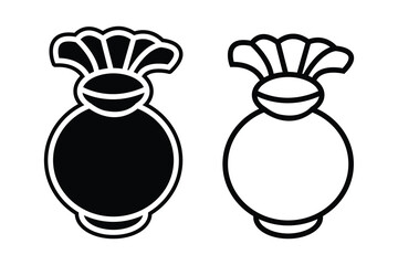 Plant pot flower top art silhouette vector with line art on white background