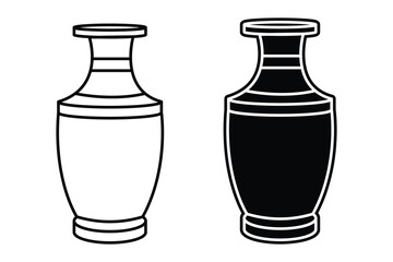 Plant pot flower top art silhouette vector with line art on white background