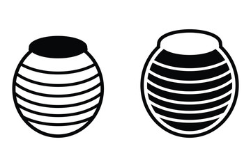 Plant pot flower top art silhouette vector with line art on white background