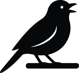 Silhouette songbird singing perched on branch black and white vector illustration