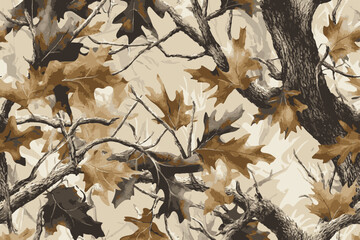 Hunting camouflage modern pattern, vector military print. real tree forest camouflage seamless pattern. Forest leaves vector camouflage background