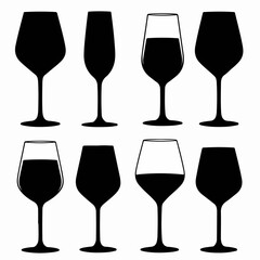 Wine glass silhouette collection isolated on white