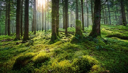Obraz premium deep forest with moss in the undergrowth