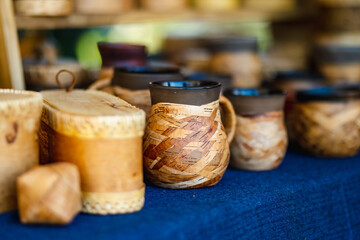 Ceramic dishes, tableware and jugs sold on Kaziuko muge or Kaziukas fair, traditional Easter market in Vilnius, Lithuania
