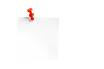 A blank white sticky note held by a red push pin against a black background.