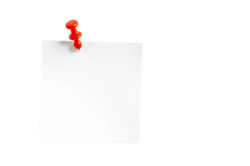 A blank white sticky note held by a red push pin against a black background.