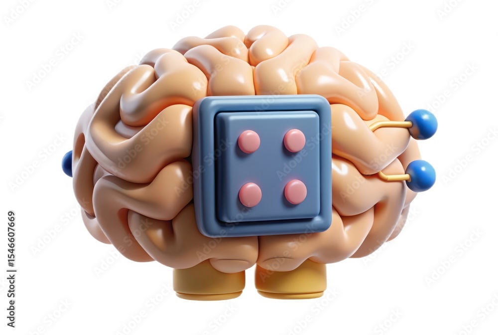 Poster stylized 3d render of a brain with a control panel