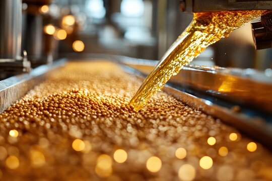 Golden oil pours over seeds