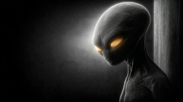 Encountering the Unknown: Grey Alien Faces in a Dark, Mysterious Setting