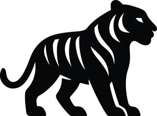 Silhouette tiger stylized black and white mammal vector illustration