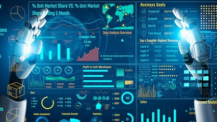 AI artificial intelligence drives data analytics with predictive models, smart dashboards, and virtual assistant insights for data-driven business decisions.