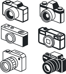 A vintage camera set with retro photographic equipment icons