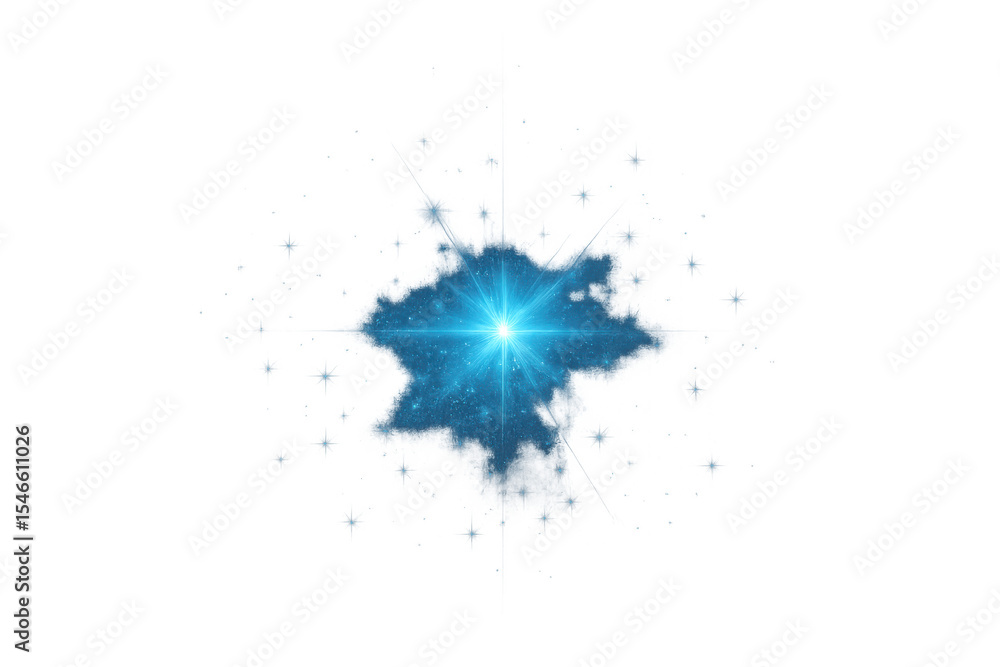 Poster light effect with sparkles and bokeh creating a bright blue explosion on transparent background