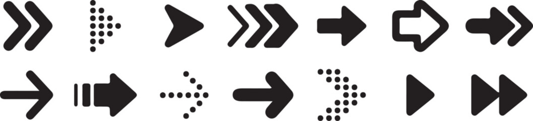 Collection of Black Arrow Icons Various Styles and Directions
