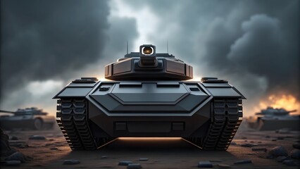 Fototapeta premium Futuristic military tank on a battlefield