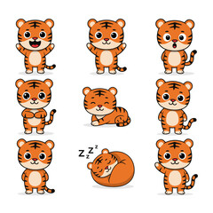 Cute tiger character in different poses