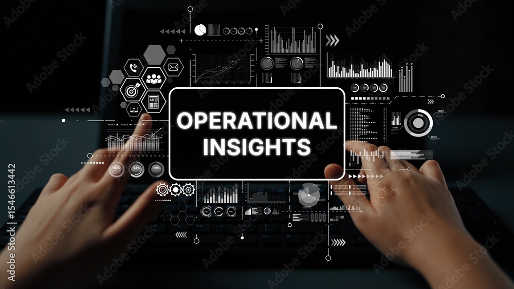 Aufkleber hands on keyboard analyzing data with digital analytics interface displaying operational insights an