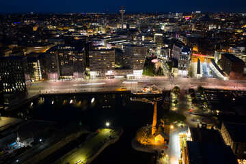 Fototapeta premium Aerial image of the Liverpool city skyline at night 