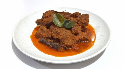 Beef Toppa Lada served in a white plate. Popular Indonesian food from Makassar, South Sulawesi
