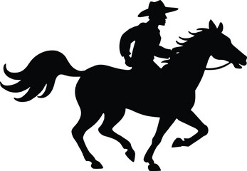 cowboy and horse running   black silhouette vector,Western riding discipline Reining vector