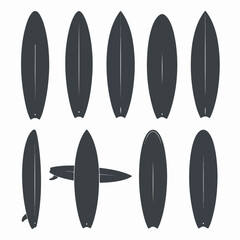 Surfboards collection in different perspectives for recreation