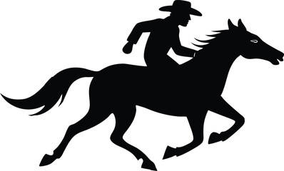 cowboy and horse running   black silhouette vector,Western riding discipline Reining vector