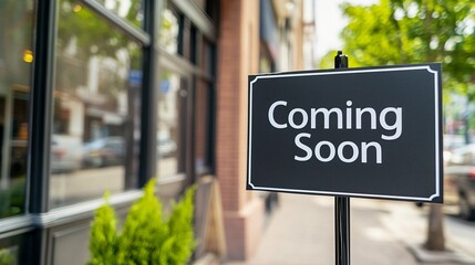 coming soon sign announcing new business opening in an urban area