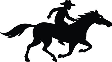 cowboy and horse running   black silhouette vector,Western riding discipline Reining vector