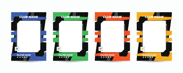 Set of player trading card template, Photo frame and border collection for soccer, hockey, volleyball, and basketball players, Sport flyer layout design, Template eps 10.