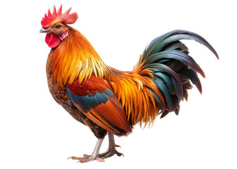 Fototapeta premium Colorful rooster standing isolated on transparent background