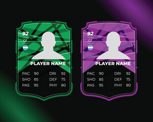 Soccer player rating card, Football player performance card with country flag, Customizable player statistic template.
