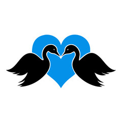 Love Birds Heart Vector – Romantic Blue and Black Doves Illustration for Wedding Designs, Valentine’s Day, Tattoos, Cards, and Couple-Themed Projects
