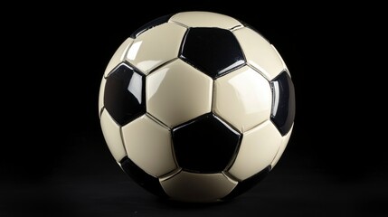 Naklejka premium Classic black and white soccer ball isolated on black background.