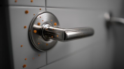 Bathroom Door Handle Covered in Germs A Close-Up View
