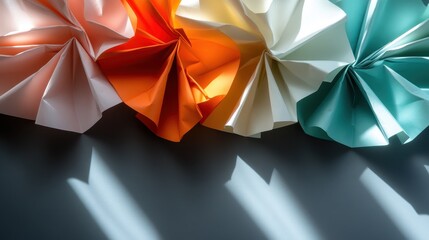 An array of colorful paper decorations showcases vibrant hues and dynamic shapes, stimulating creativity and artistic expression, inviting a whimsical ambiance into any space.