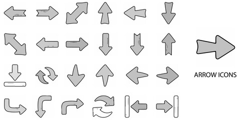 Arrows simple concept 24 hand drawn grew color icons set .Vector illustration.	
